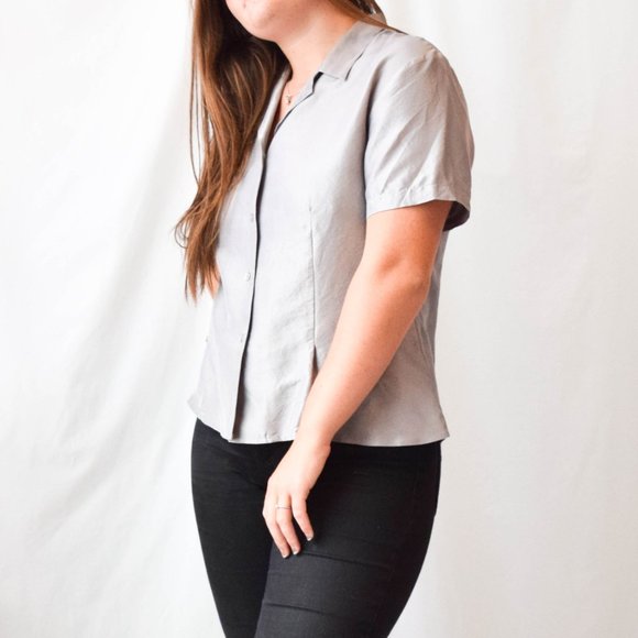 Vintage Tops - vintage grey silk blouse silver silk blouse